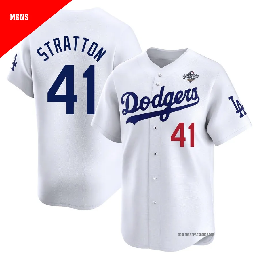 Men's Los Angeles Dodgers ＃41 Chris Stratton White Limited Home 2025 World Series Jersey