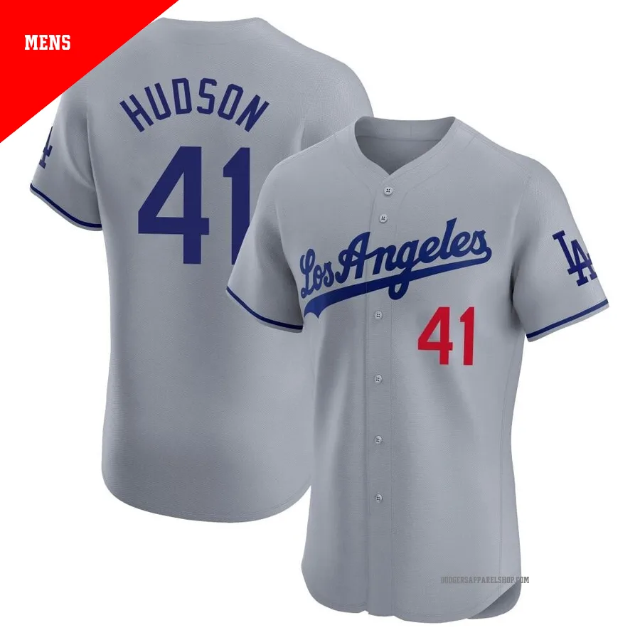 Men's Los Angeles Dodgers ＃41 Daniel Hudson Gray Elite Road Jersey