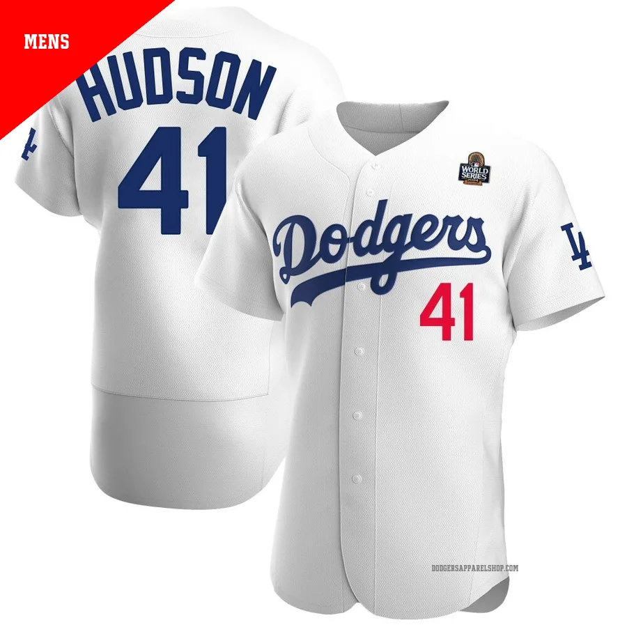Men's Los Angeles Dodgers ＃41 Daniel Hudson White Authentic Home Official 2024 World Series Jersey