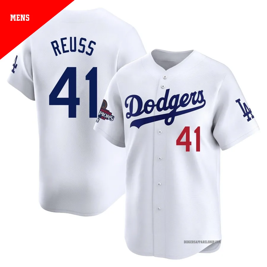Men's Los Angeles Dodgers ＃41 Jerry Reuss White Limited Home 2024 World Series Champions Jersey