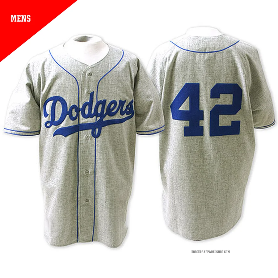 Men's Los Angeles Dodgers ＃42 Jackie Robinson Grey Replica Throwback Jersey