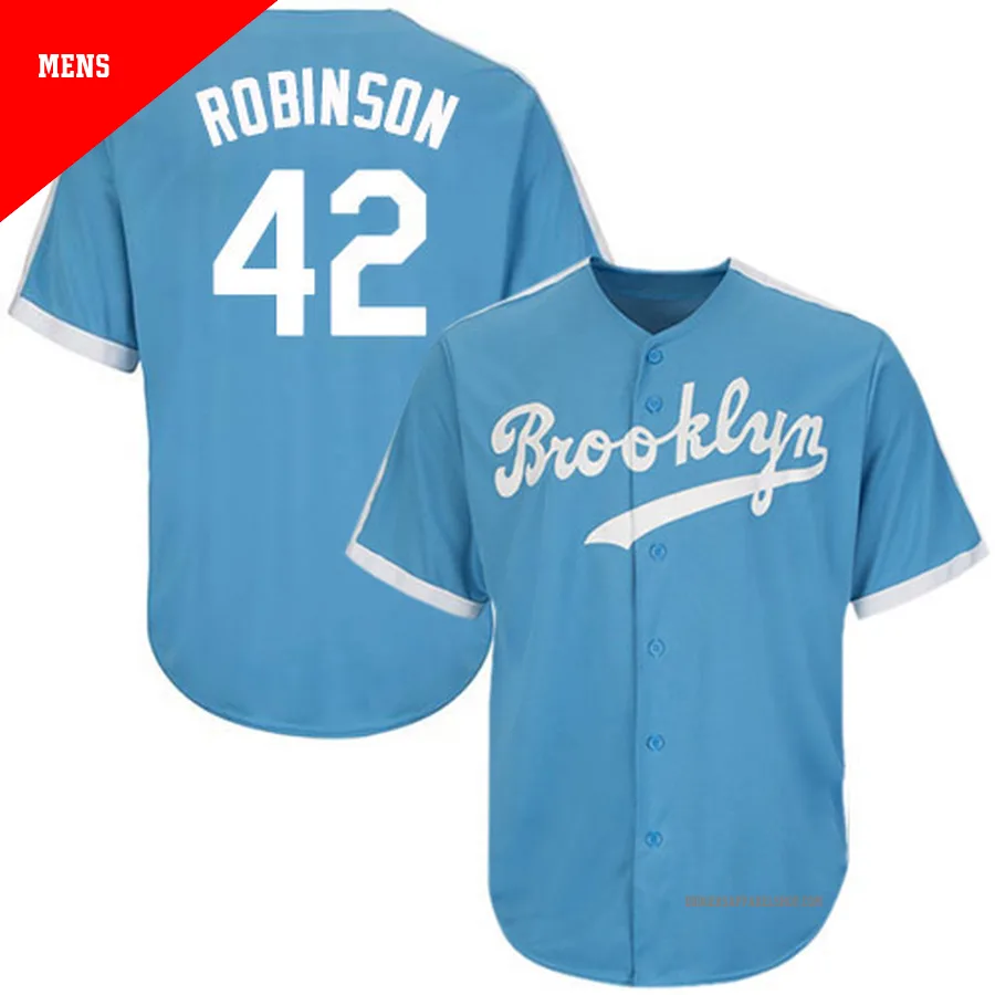 Men's Los Angeles Dodgers ＃42 Jackie Robinson Light Blue Replica Throwback Jersey