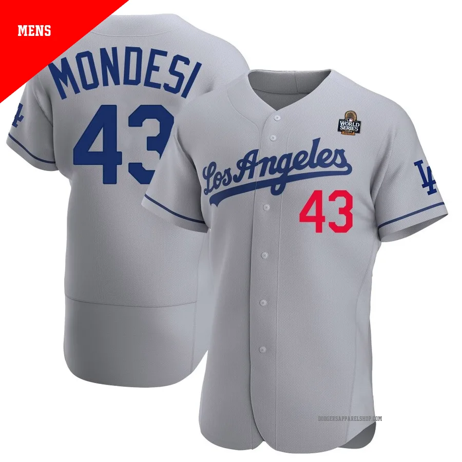 Men's Los Angeles Dodgers ＃43 Raul Mondesi Gray Authentic Away Official 2024 World Series Jersey