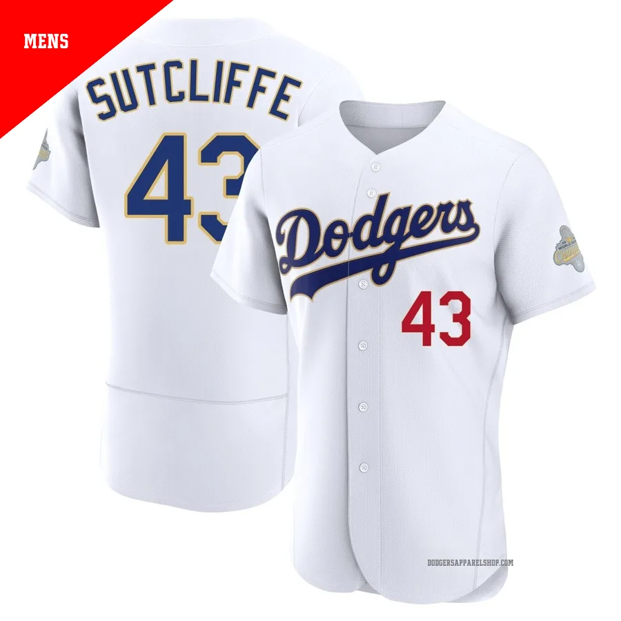 Men's Los Angeles Dodgers ＃43 Rick Sutcliffe Gold Authentic White 2026 Collection Jersey