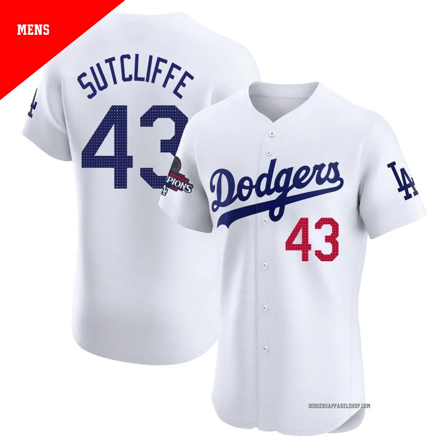 Men's Los Angeles Dodgers ＃43 Rick Sutcliffe White Elite Home World Series Champions Jersey