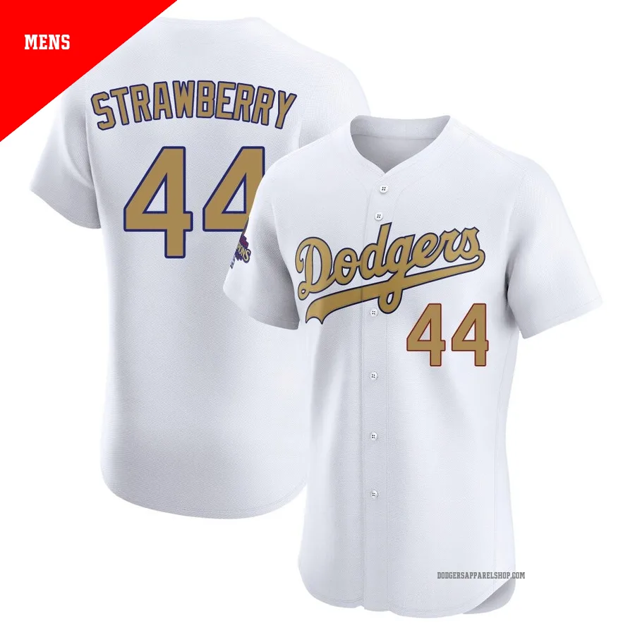 Men's Los Angeles Dodgers ＃44 Darryl Strawberry Gold Elite White 2025 Collection Jersey