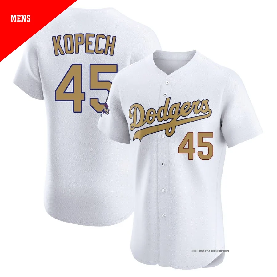 Men's Los Angeles Dodgers ＃45 Michael Kopech Gold Elite White 2025 Collection Jersey