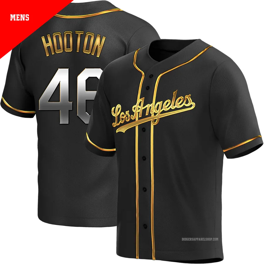 Men's Los Angeles Dodgers ＃46 Burt Hooton Gold Replica Black en Alternate Jersey