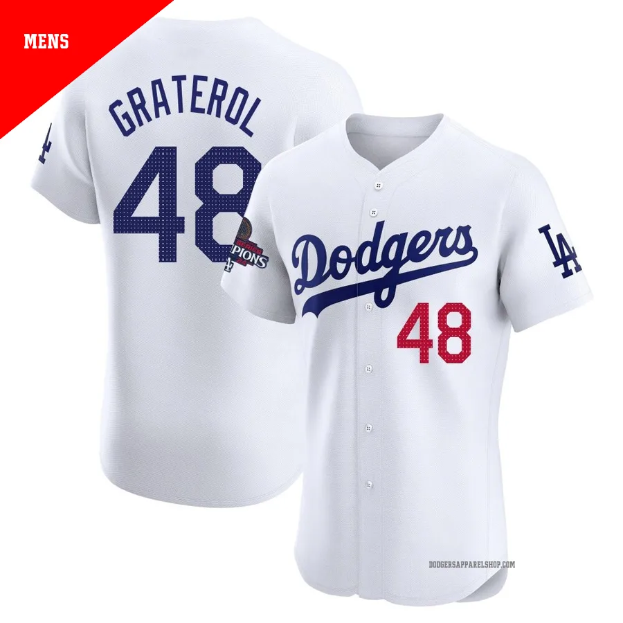 Men's Los Angeles Dodgers ＃48 Brusdar Graterol White Elite Home World Series Champions Jersey