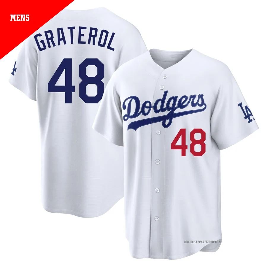Men's Los Angeles Dodgers ＃48 Brusdar Graterol White Limited Home Stadium Jersey
