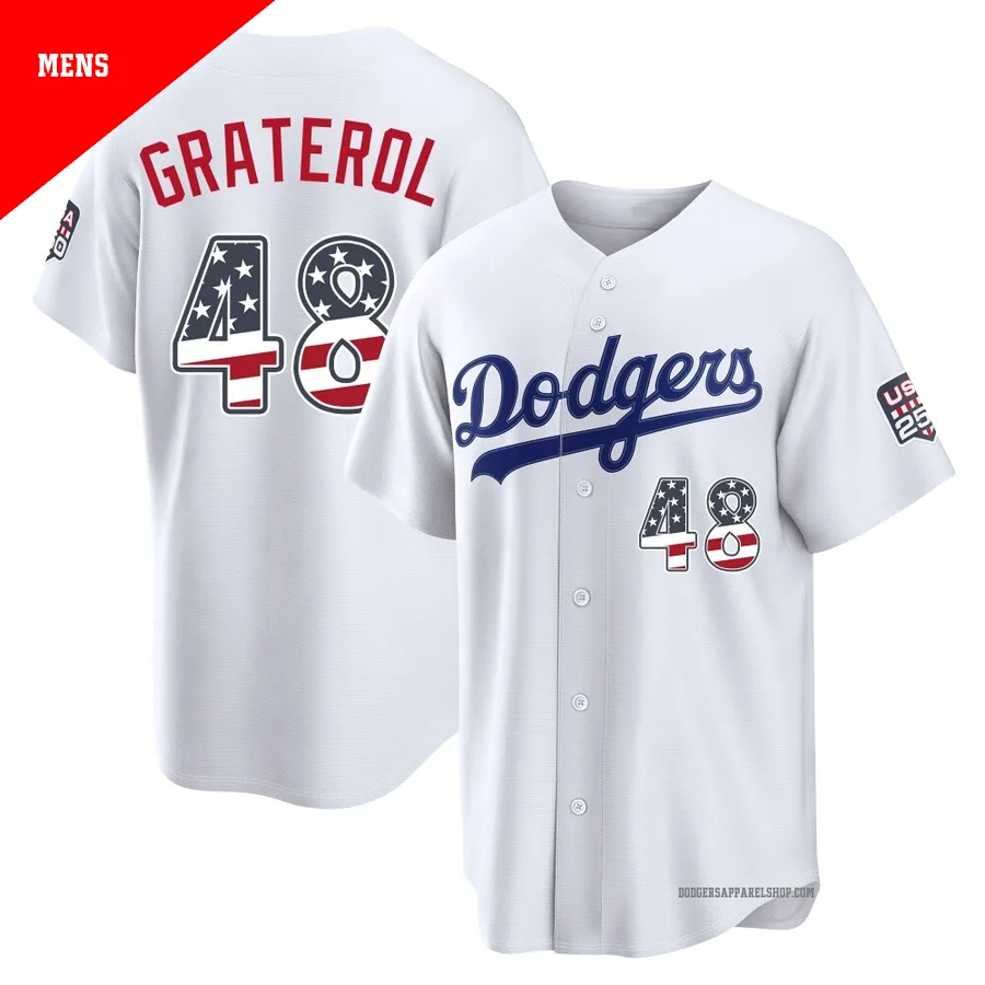 Men's Los Angeles Dodgers ＃48 Brusdar Graterol White Limited USA 250 Fourth Of July Home Stadium Jersey