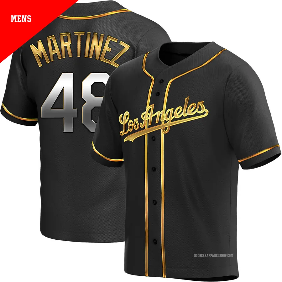 Men's Los Angeles Dodgers ＃48 Ramon Martinez Gold Replica Black en Alternate Jersey