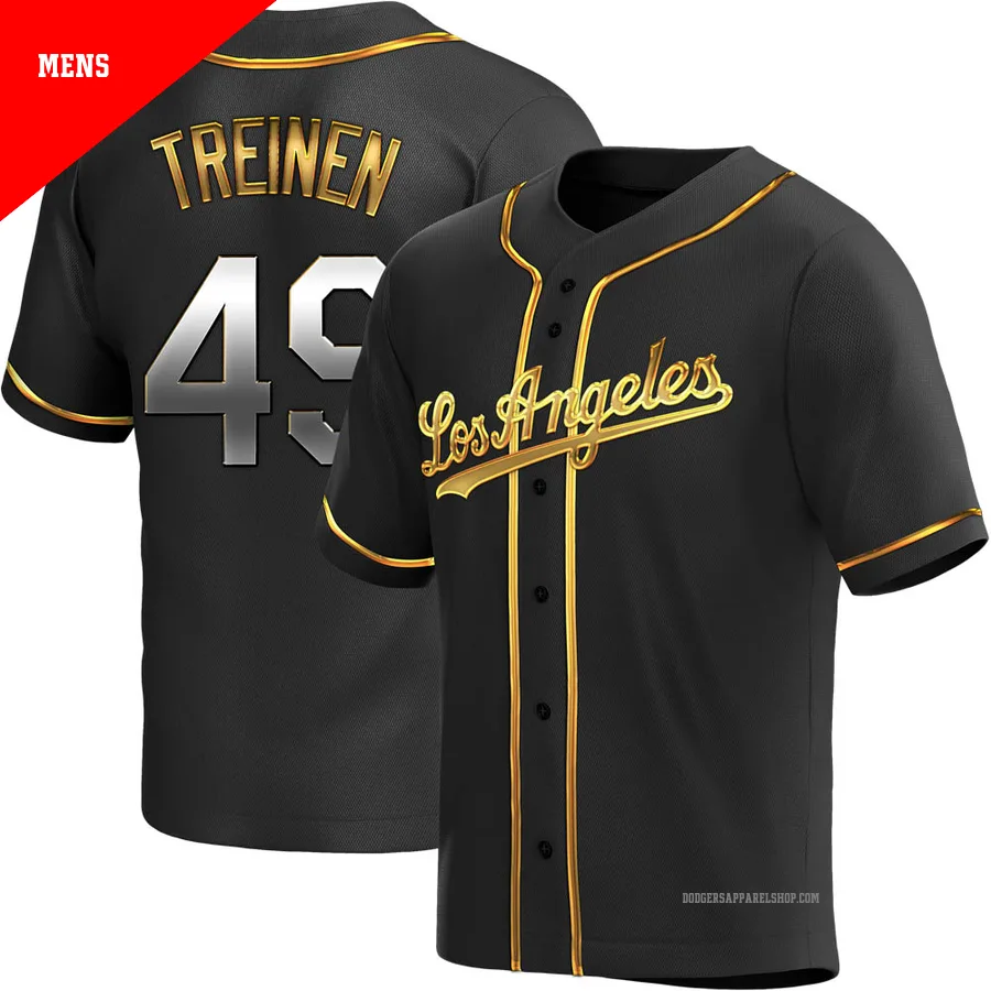 Men's Los Angeles Dodgers ＃49 Blake Treinen Gold Replica Black en Alternate Jersey