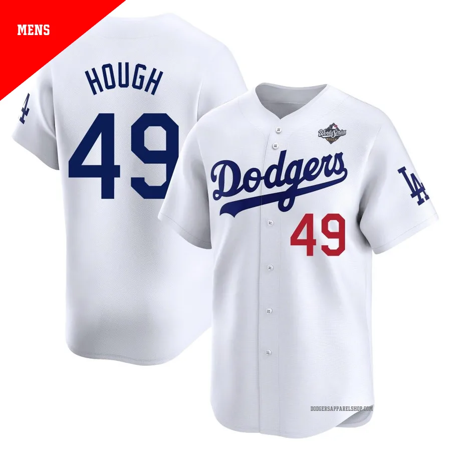 Men's Los Angeles Dodgers ＃49 Charlie Hough White Limited Home 2025 World Series Jersey