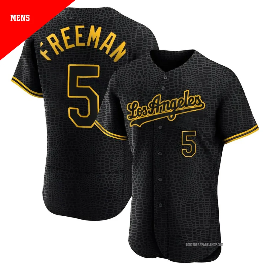 Men's Los Angeles Dodgers ＃5 Freddie Freeman Black Authentic Snake Skin City Jersey
