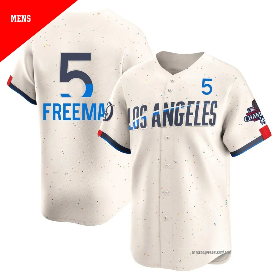 Men's Los Angeles Dodgers ＃5 Freddie Freeman Cream Limited 2024 City Connect World Series Champions Jersey