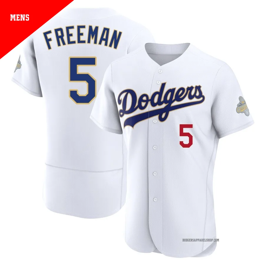 Men's Los Angeles Dodgers ＃5 Freddie Freeman Gold Authentic White 2026 Collection Jersey