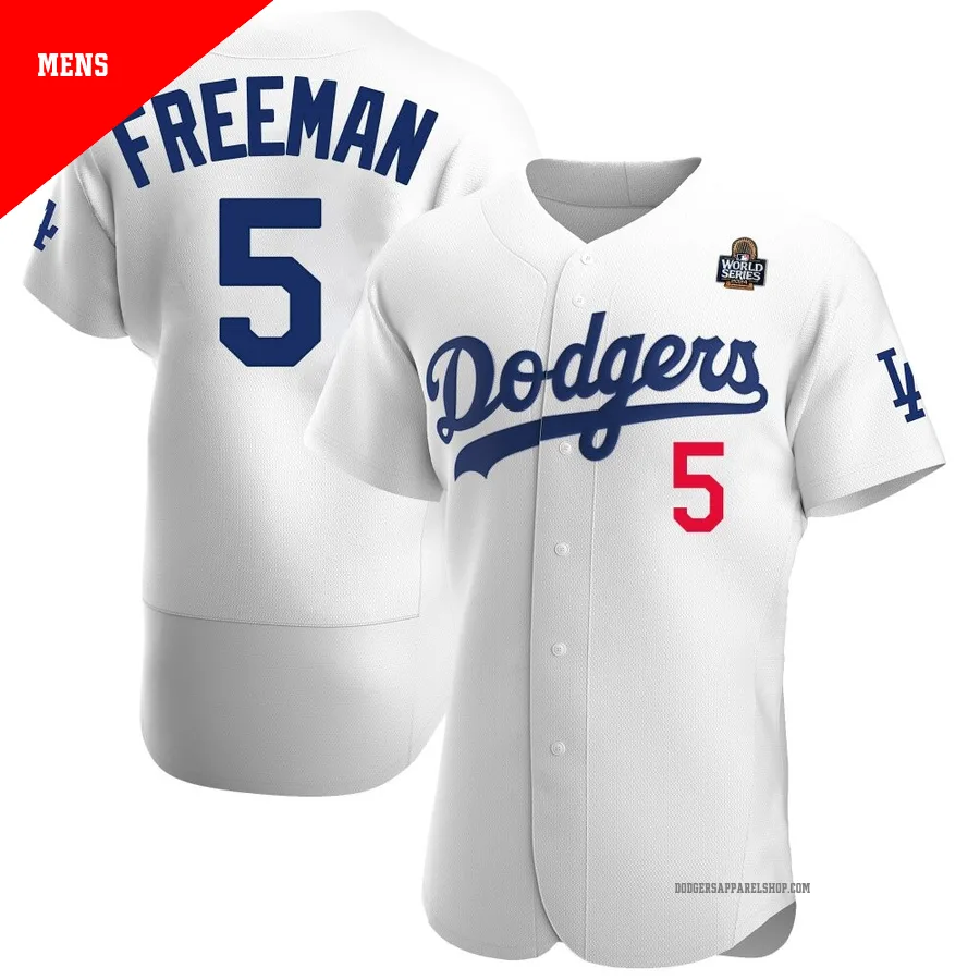 Men's Los Angeles Dodgers ＃5 Freddie Freeman White Authentic Home Official 2024 World Series Jersey