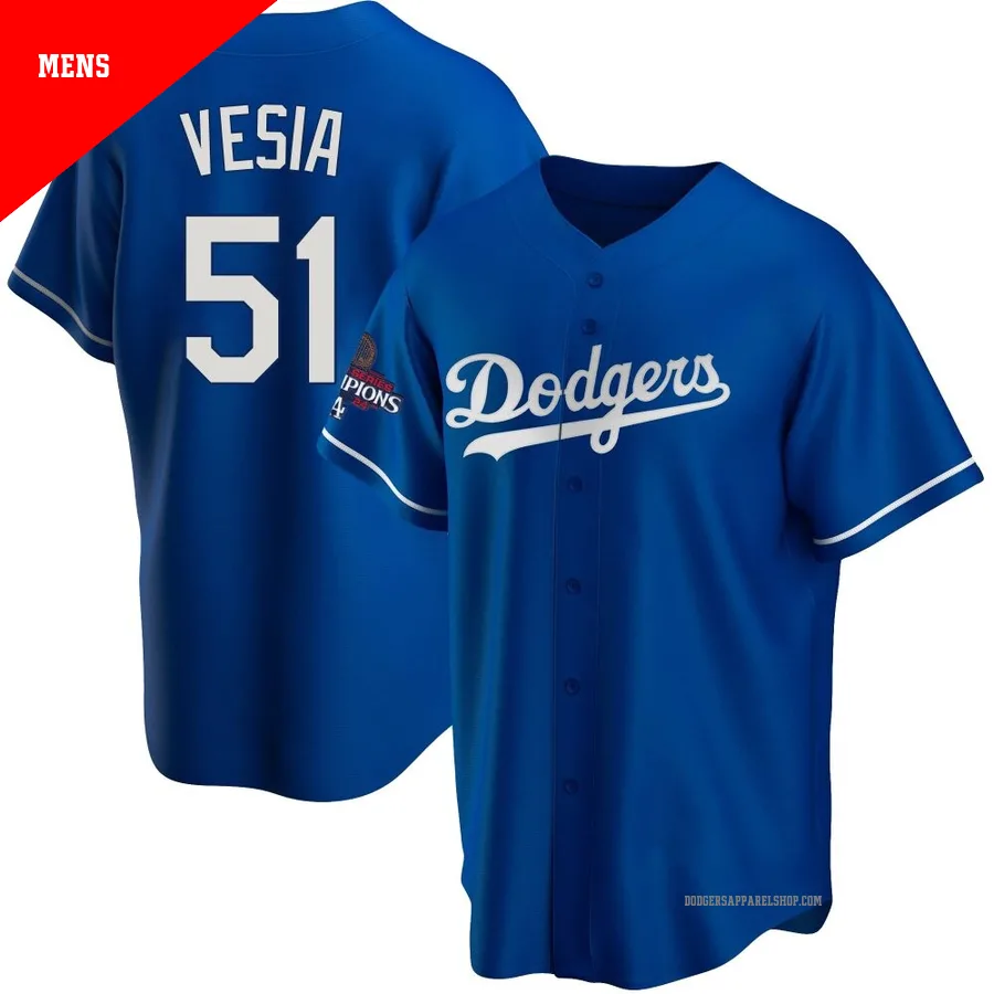 Men's Los Angeles Dodgers ＃51 Alex Vesia Royal Replica Alternate 2024 World Series Champions Jersey