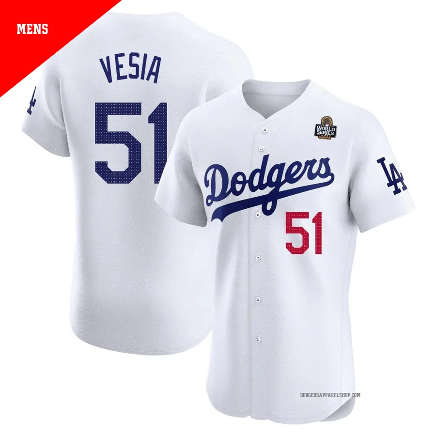 Men's Los Angeles Dodgers ＃51 Alex Vesia White Elite Home 2024 World Series Jersey