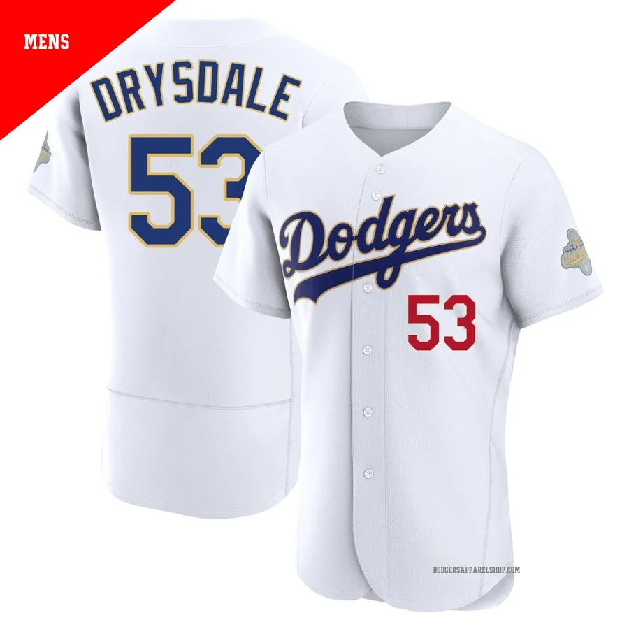 Men's Los Angeles Dodgers ＃53 Don Drysdale Gold Authentic White 2026 Collection Jersey