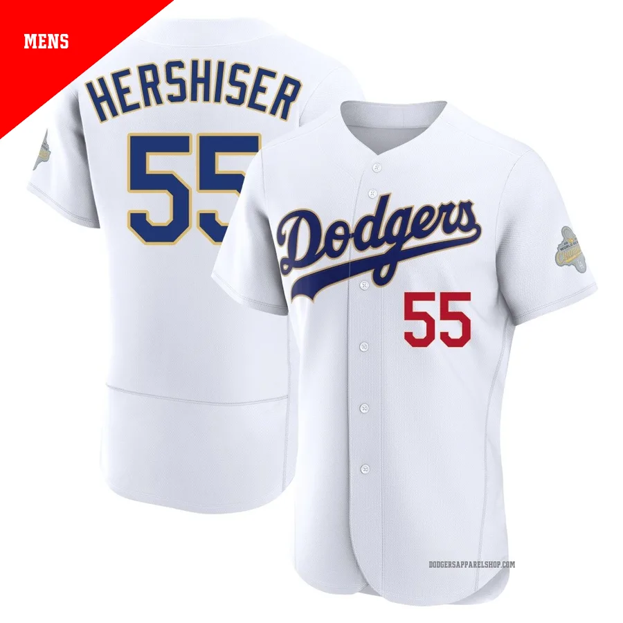 Men's Los Angeles Dodgers ＃55 Orel Hershiser Gold Authentic White 2026 Collection Jersey