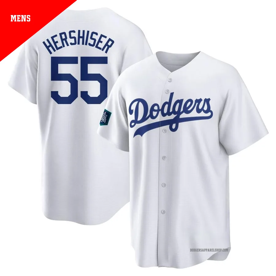 Men's Los Angeles Dodgers ＃55 Orel Hershiser White Replica 2024 World Tour Seoul Series Home Jersey