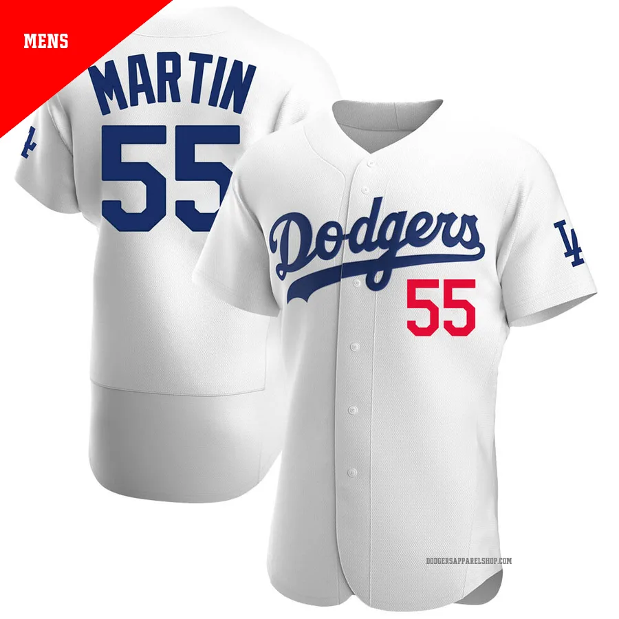 Men's Los Angeles Dodgers ＃55 Russell Martin White Authentic Home Jersey