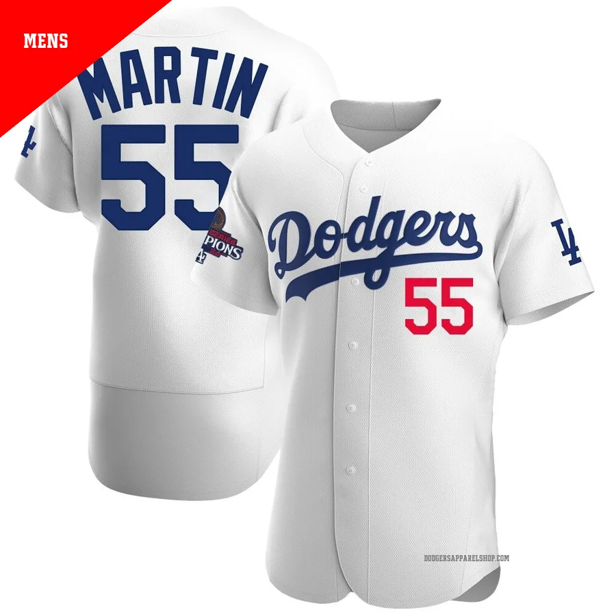 Men's Los Angeles Dodgers ＃55 Russell Martin White Authentic Home Official 2024 World Series Champions Jersey