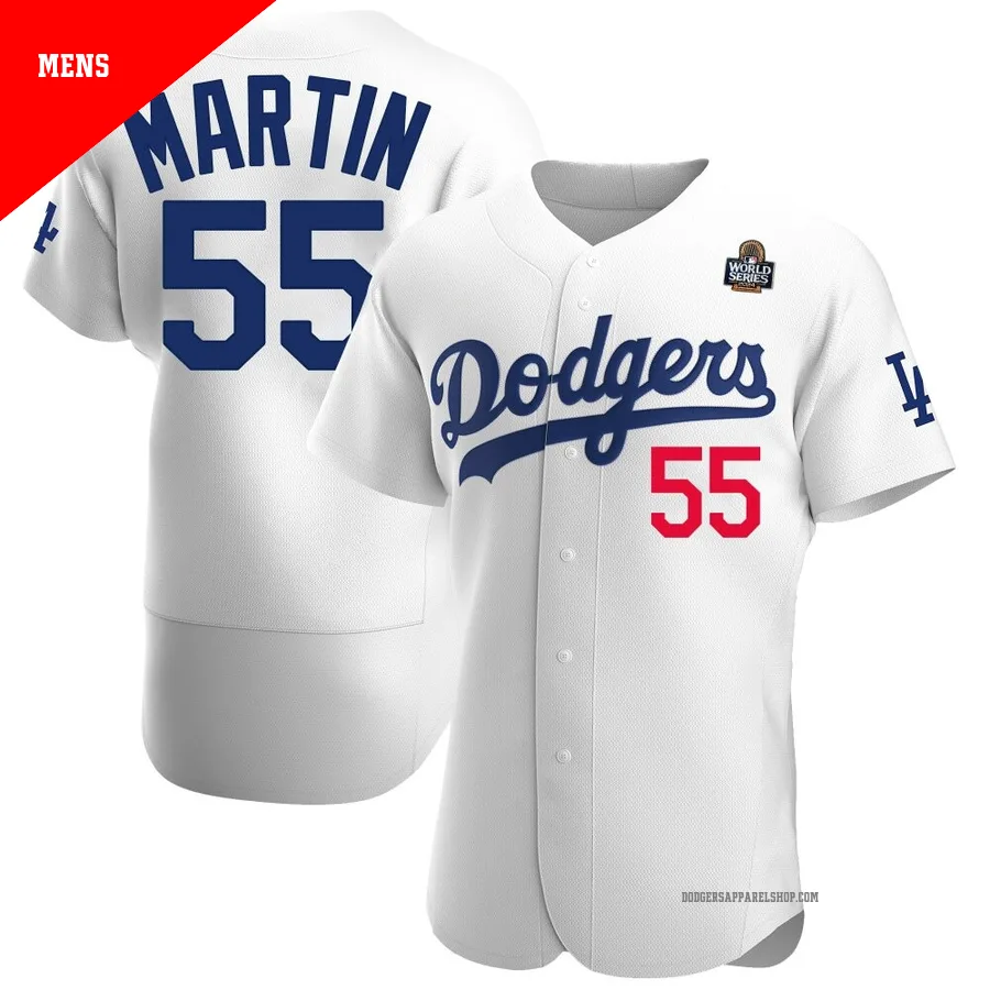 Men's Los Angeles Dodgers ＃55 Russell Martin White Authentic Home Official 2024 World Series Jersey