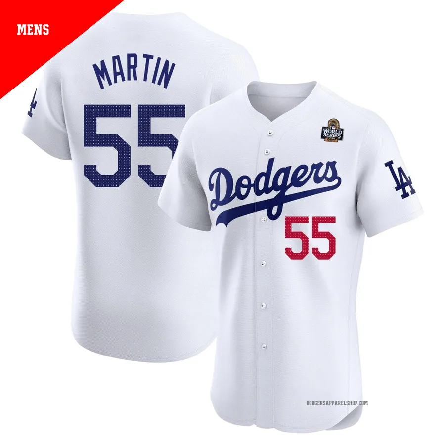 Men's Los Angeles Dodgers ＃55 Russell Martin White Elite Home 2024 World Series Jersey