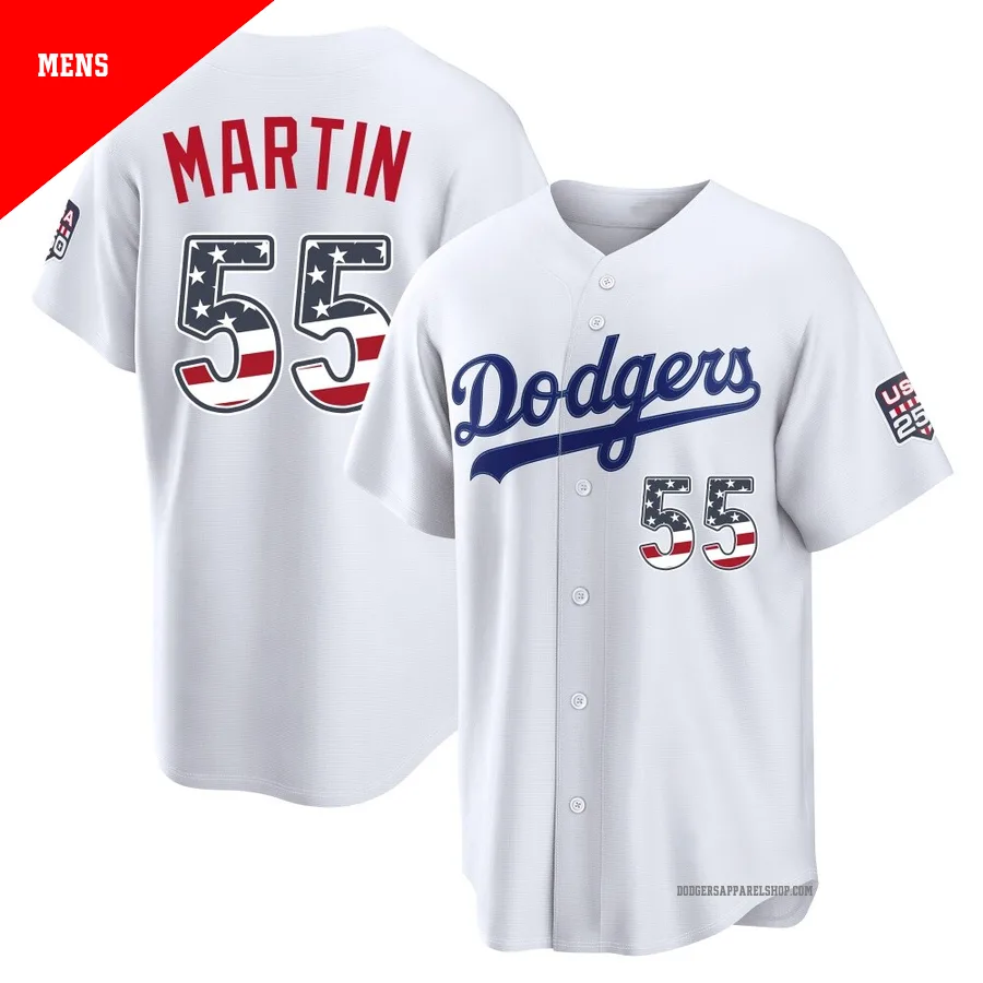 Men's Los Angeles Dodgers ＃55 Russell Martin White Limited USA 250 Fourth Of July Home Stadium Jersey