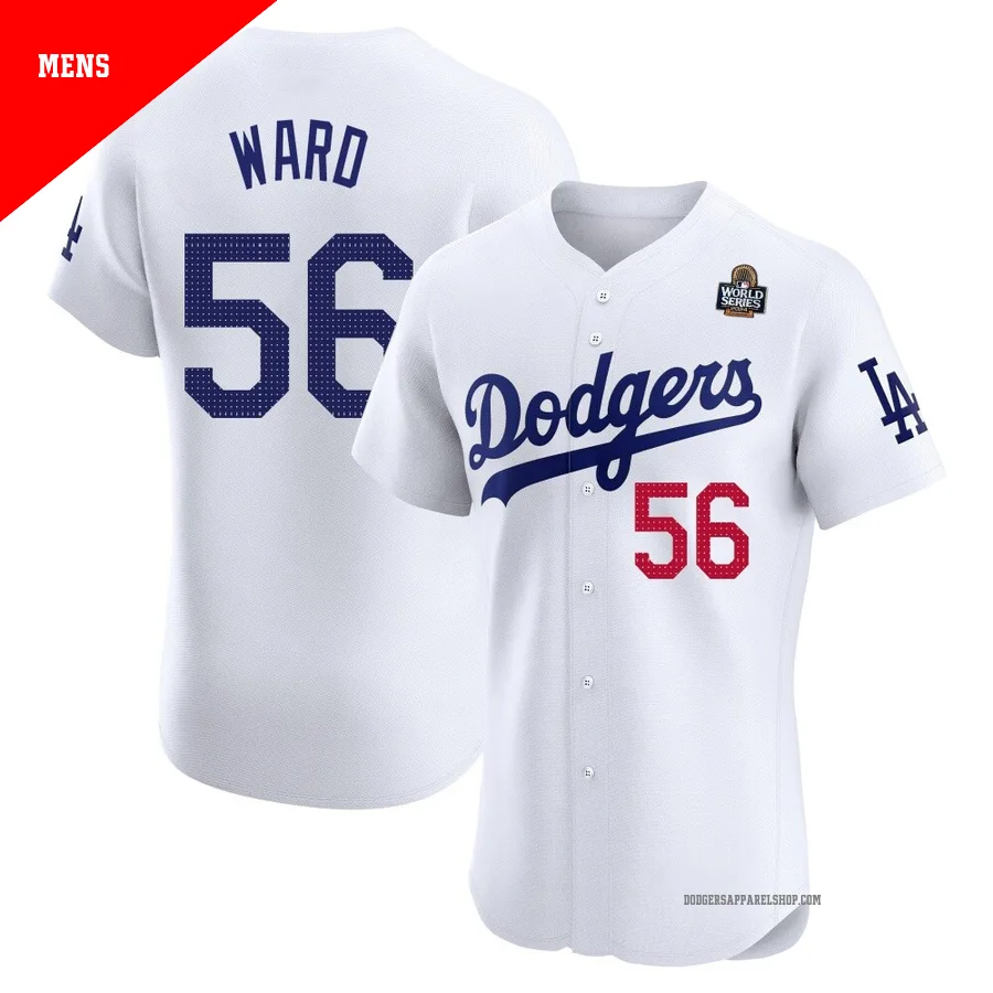 Men's Los Angeles Dodgers ＃56 Ryan Ward White Elite Home 2024 World Series Jersey