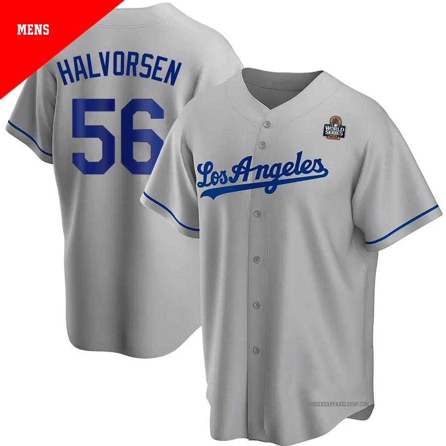 Men's Los Angeles Dodgers ＃56 Seth Halvorsen Gray Replica Road 2024 World Series Jersey