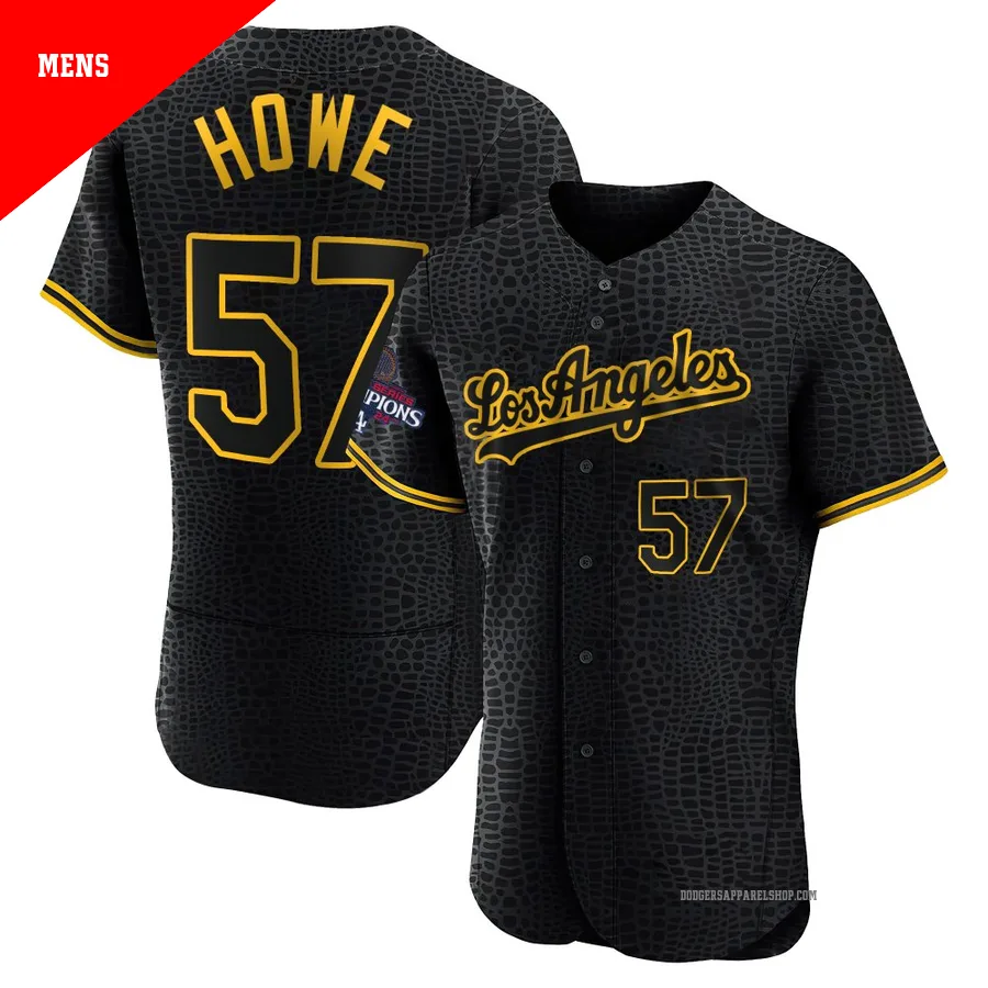Men's Los Angeles Dodgers ＃57 Steve Howe Black Authentic Snake Skin City 2024 World Series Champions Jersey