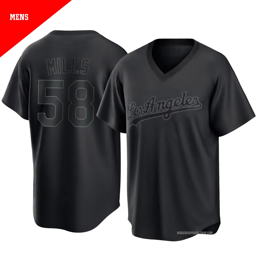 Men's Los Angeles Dodgers ＃58 Wyatt Mills Black Replica Pitch Fashion Jersey