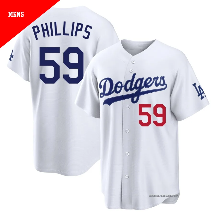 Men's Los Angeles Dodgers ＃59 Evan Phillips White Limited Home Stadium Jersey