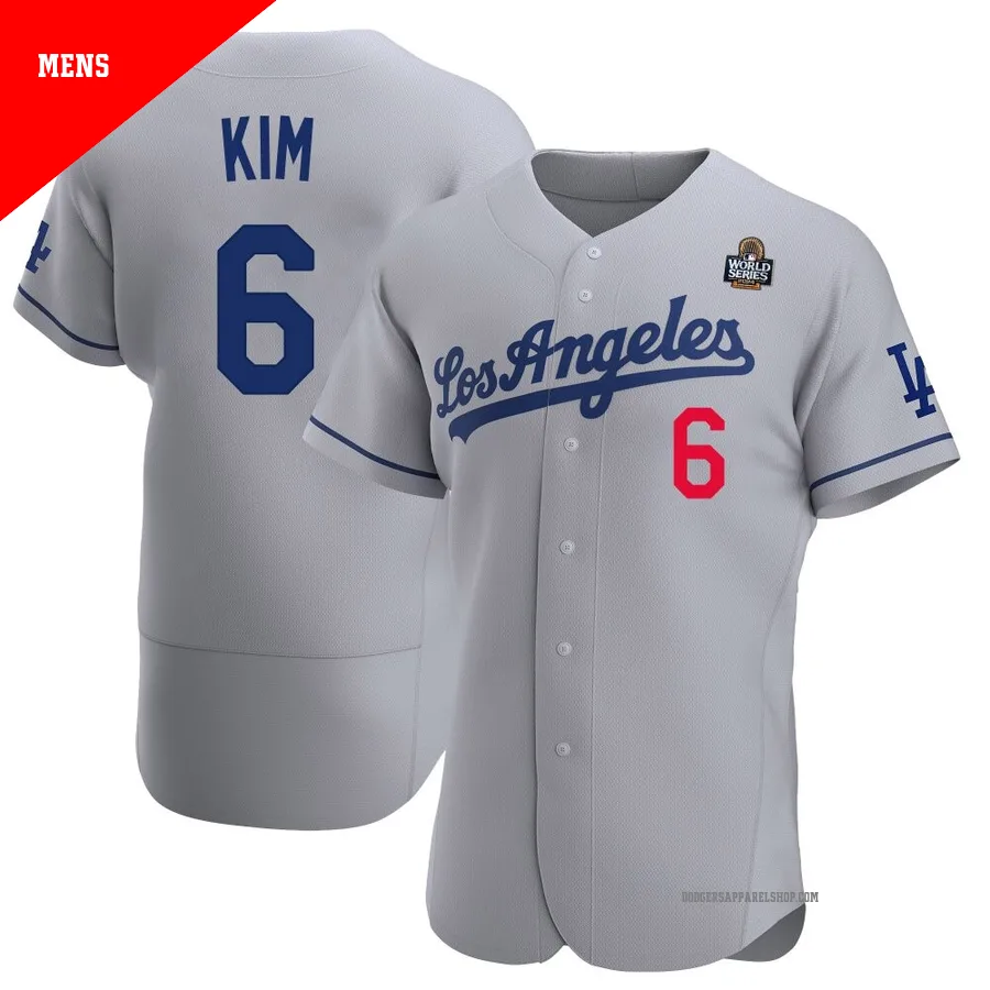 Men's Los Angeles Dodgers ＃6 Hyeseong Kim Gray Authentic Away Official 2024 World Series Jersey
