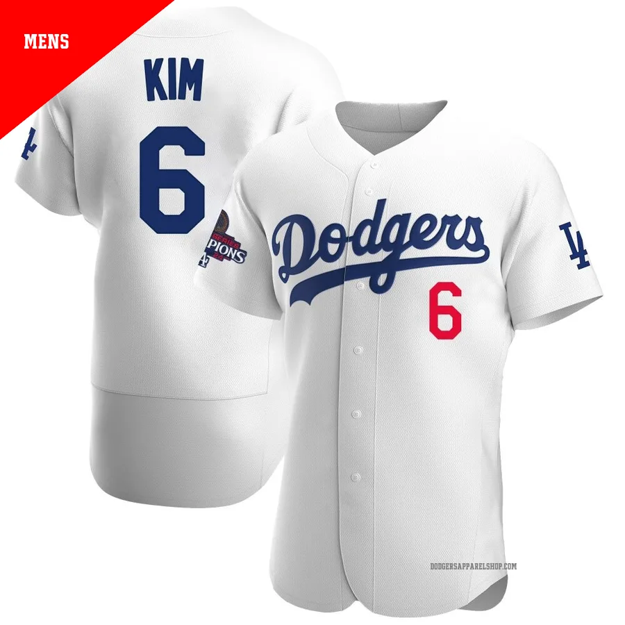 Men's Los Angeles Dodgers ＃6 Hyeseong Kim White Authentic Home Official 2024 World Series Champions Jersey