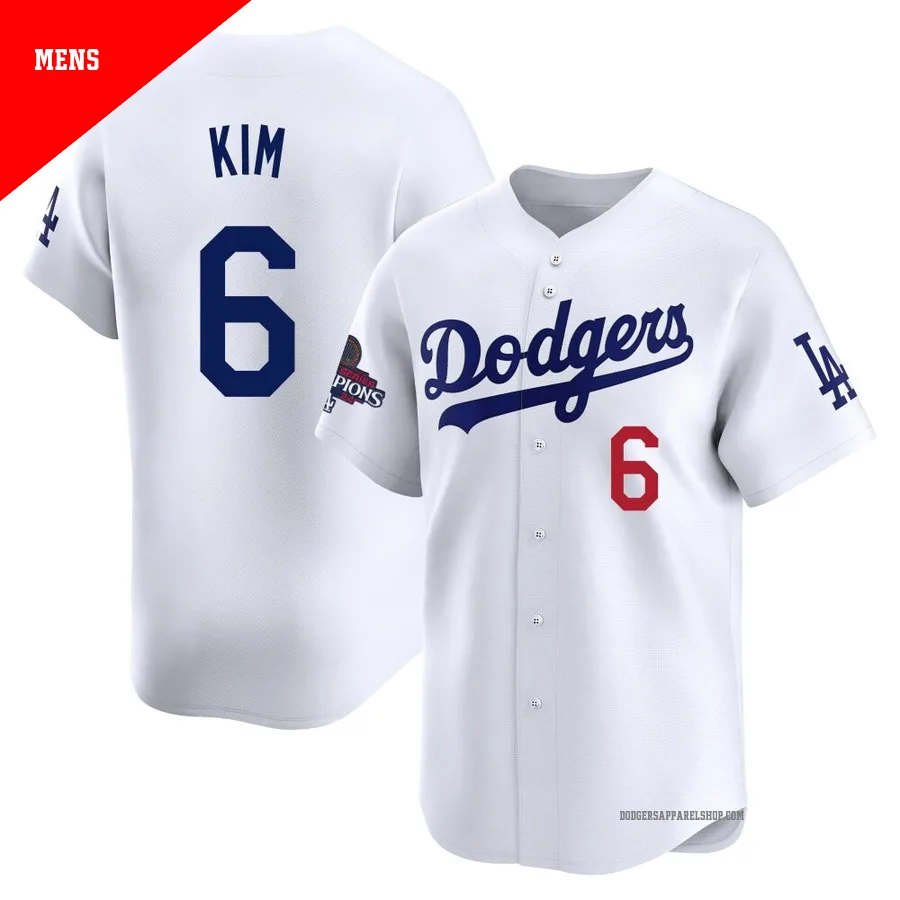 Men's Los Angeles Dodgers ＃6 Hyeseong Kim White Limited Home 2024 World Series Champions Jersey