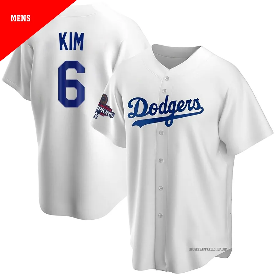 Men's Los Angeles Dodgers ＃6 Hyeseong Kim White Replica Home 2024 World Series Champions Jersey