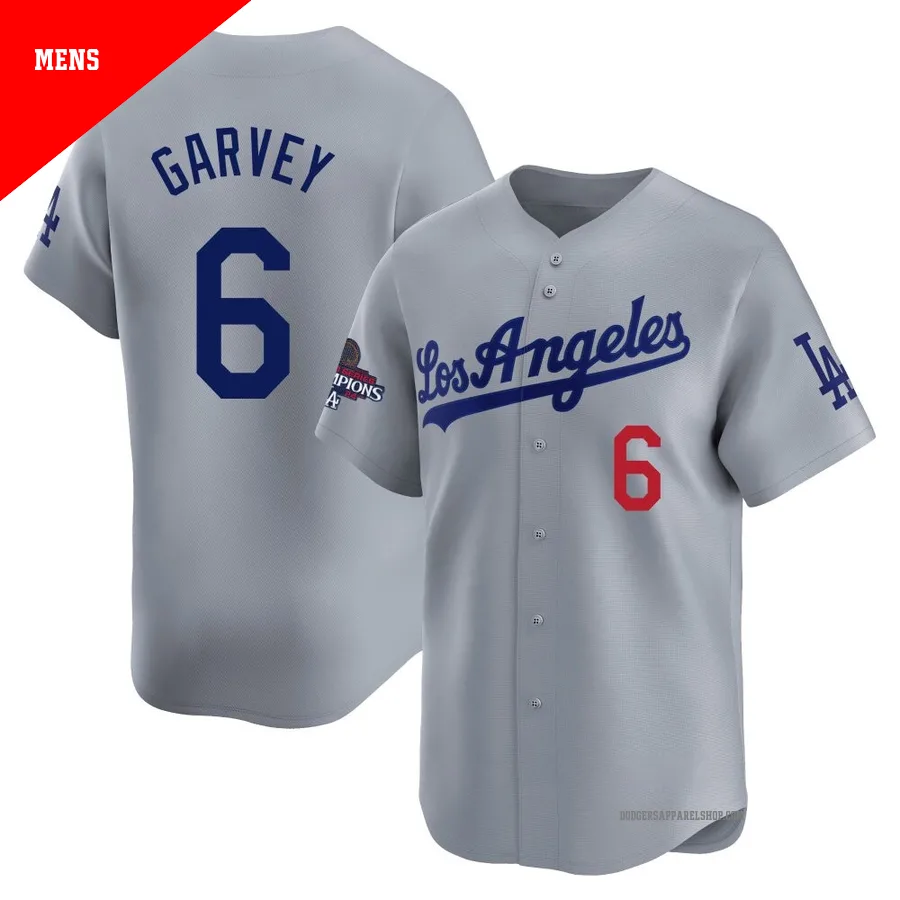 Men's Los Angeles Dodgers ＃6 Steve Garvey Gray Limited Away World Series Champions Jersey