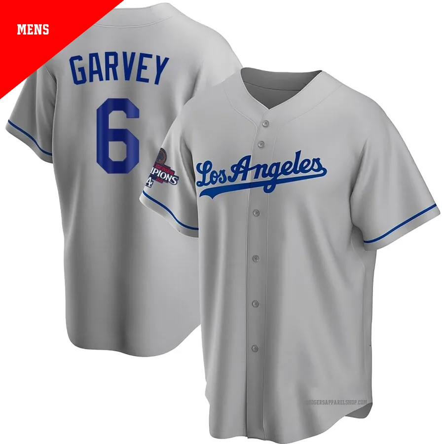 Men's Los Angeles Dodgers ＃6 Steve Garvey Gray Replica Road 2024 World Series Champions Jersey