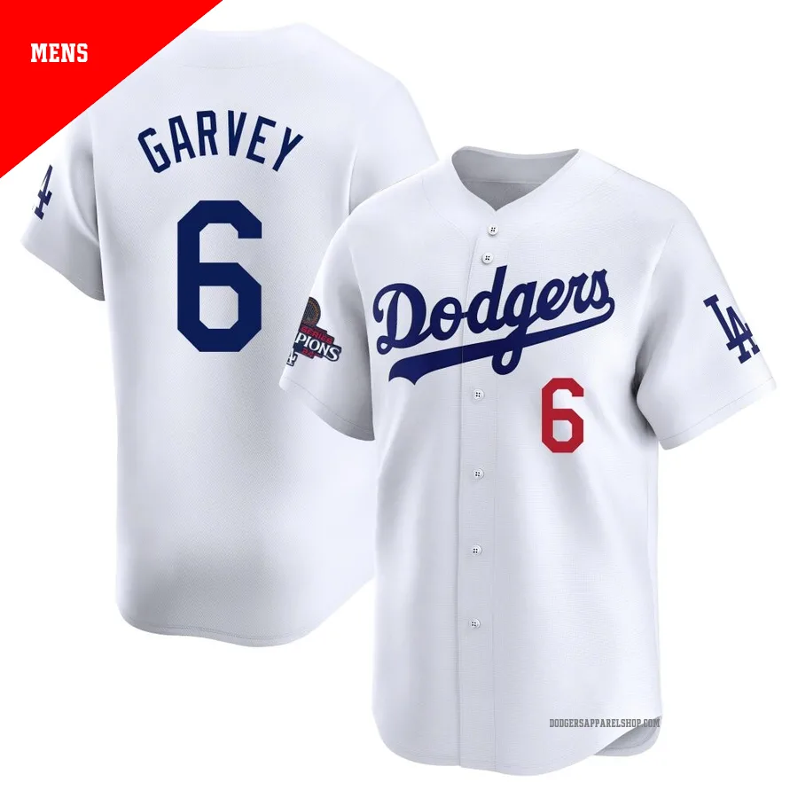 Men's Los Angeles Dodgers ＃6 Steve Garvey White Limited Home 2024 World Series Champions Jersey