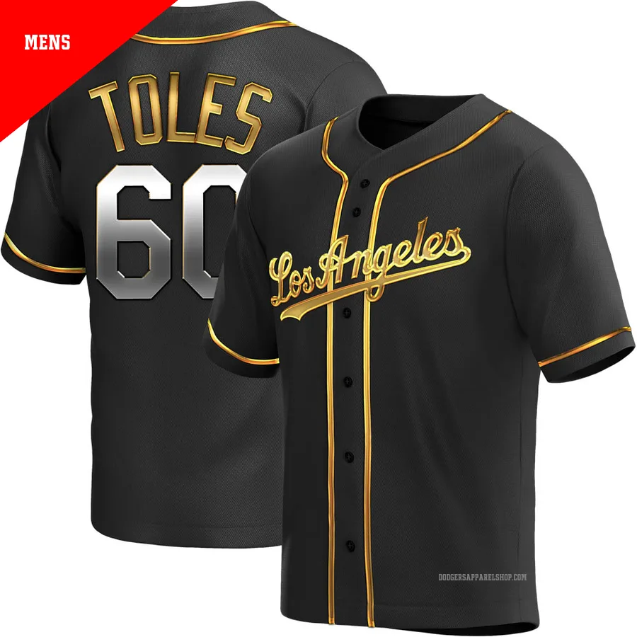 Men's Los Angeles Dodgers ＃60 Andrew Toles Gold Replica Black en Alternate Jersey
