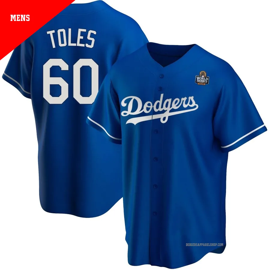 Men's Los Angeles Dodgers ＃60 Andrew Toles Royal Replica Alternate 2024 World Series Jersey