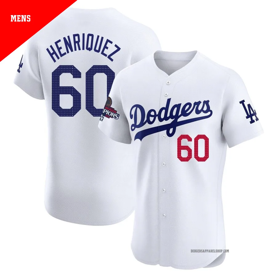 Men's Los Angeles Dodgers ＃60 Edgardo Henriquez White Elite Home World Series Champions Jersey