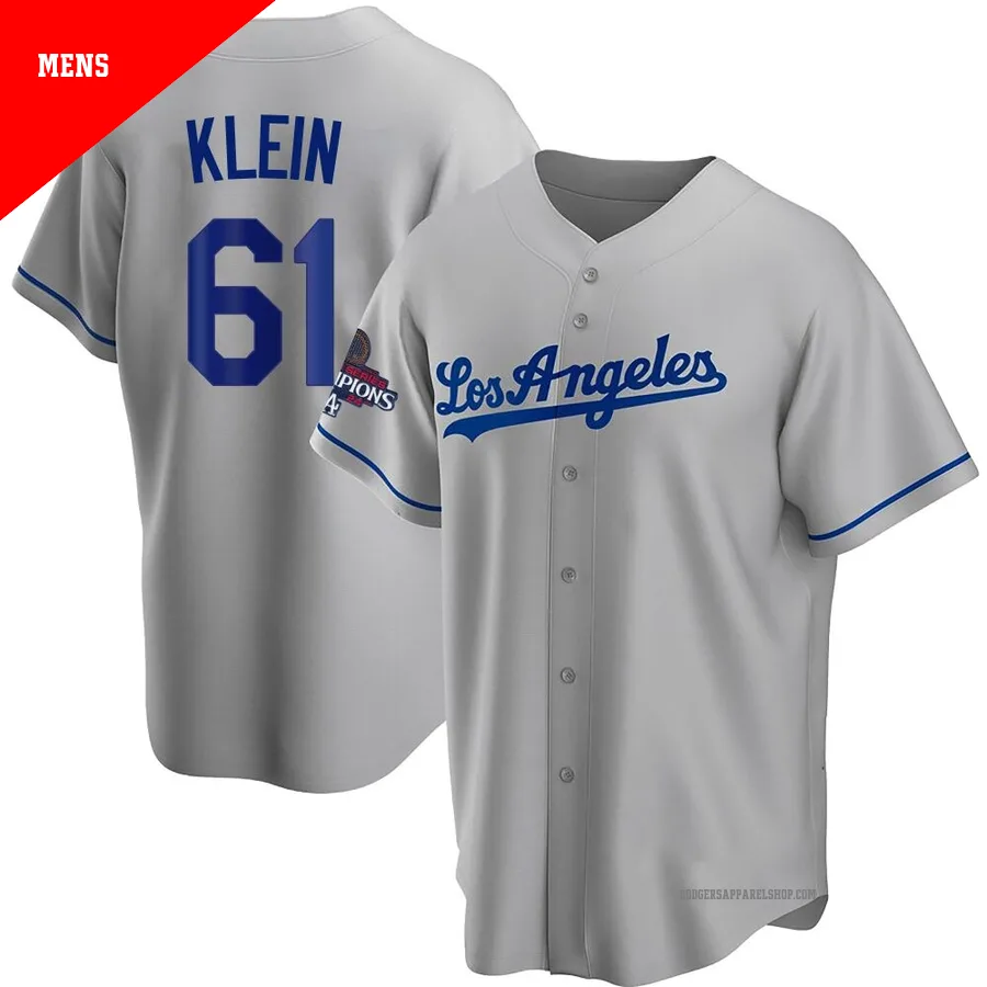 Men's Los Angeles Dodgers ＃61 Will Klein Gray Replica Road 2024 World Series Champions Jersey
