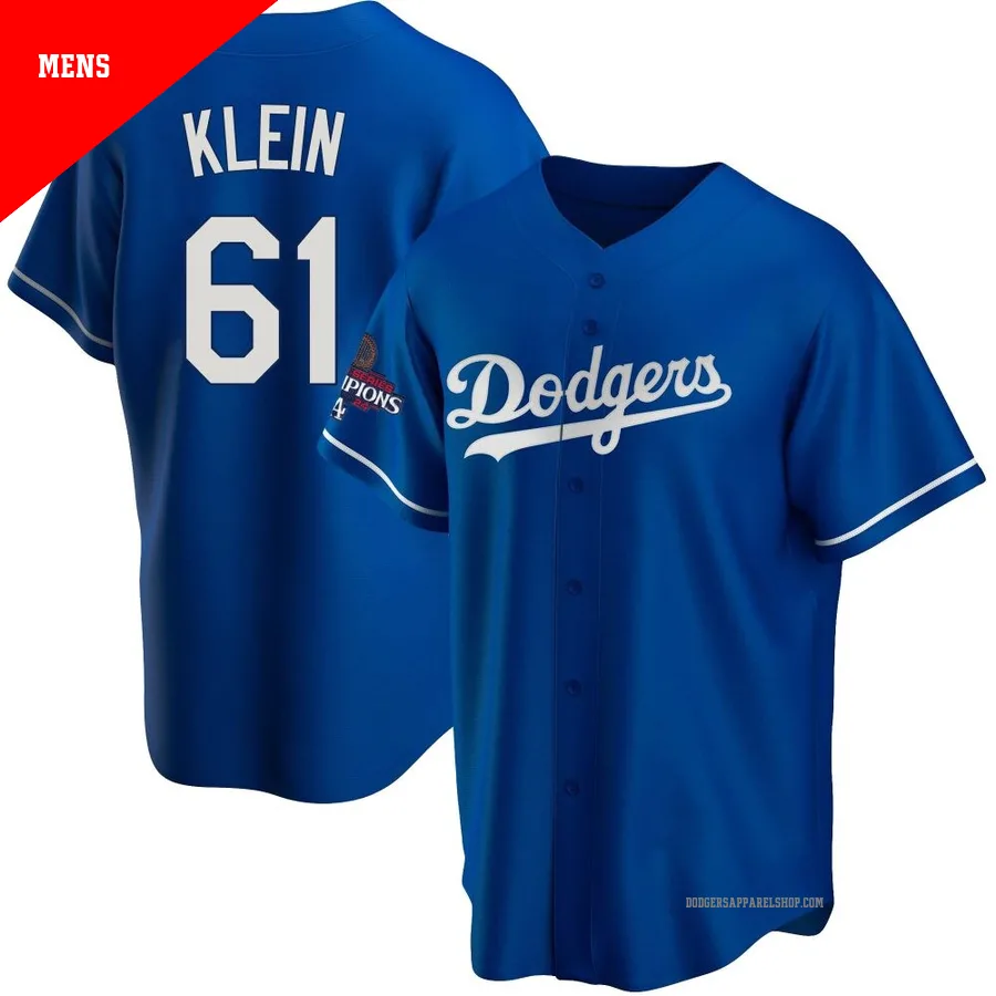 Men's Los Angeles Dodgers ＃61 Will Klein Royal Replica Alternate 2024 World Series Champions Jersey