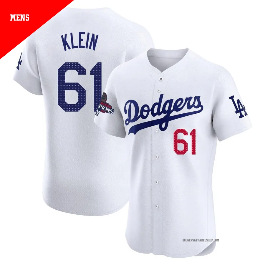 Men's Los Angeles Dodgers ＃61 Will Klein White Elite Home World Series Champions Jersey